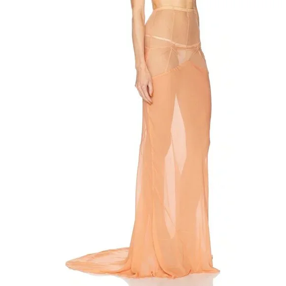 THE ATTICO Long Skirt in Peach Orange Maxi - Picture 3 of 7
